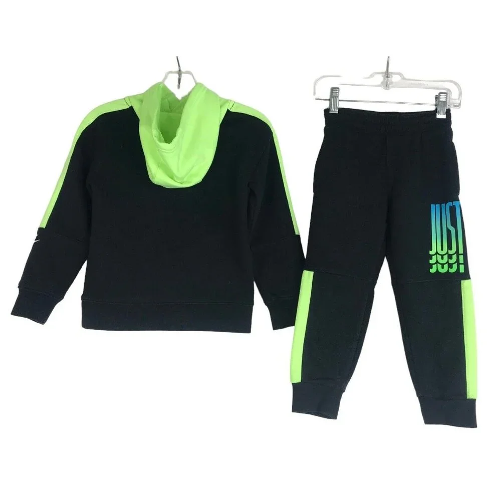 NIKE Hoodie Pants‎ Set Boys Size 4 Black Neon Just Do It Sweat Set - Picture 5 of 8